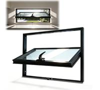 Ventana Panorámica de Diseño, Pasaplatos para Cocina y Terraza, Marco Aluminio Negro Estilo Industrial, 30mm Ultra-Fino, Vidrio Templado, Separador de Ambientes(90x90 cm)