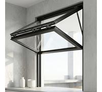 Ventana Plegable de Aluminio para Food Truck y Cocina Exterior, Ventana de Servicio con Vidrio Templado para Patio, Terraza y Remolque, sin marco inferior(W x H 60 x 32 in)