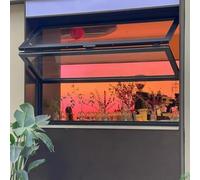 Ventana Plegable De Aluminio, Ventana De Concesión Deslizante Con Película Solar Y Guantes, Ventanas De Cocina Correderas De Vidrio Templado Personalizadas Para Venta(Black,WxH 20x28in/51x71cm)