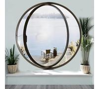 Ventana Redonda Con Rotación De 360° Alrededor Del Centro, Ventana De Aluminio Y Vidrio Con Manijas, Para Baño, Cocina, Ático, Oficina, Cafetería,Black 3,40cm/15.7in