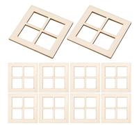 Ventanas de casa de muñecas 10pcs 2.76x2.76 Ventana de Cuatro Paneles de Madera Natrual Simulación de Muebles de casa de muñecas sin Pintar Smooth DIY Marco de Accesorios Dollhouse Windows
