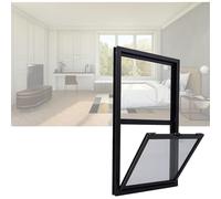 Ventanas de repuesto de montaje empotrado negro para casas móviles, ventana corredera de vidrio templado de 10 x 27 pulgadas con pantalla para graneros, casas de juegos, gallineros, ventilación de