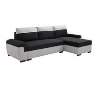 Vente-única - Sofá Cama - Sofá esquinero Reversible y Convertible en Tela Negra y Gris Claro Gaby II