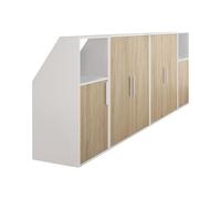 Vente-unique ADEZIO - Mueble bajo Pendiente de 6 Puertas y 2 nichos - Blanco y Natural