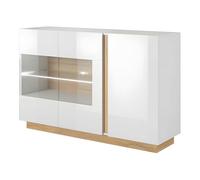 Vente-unique - Aparador de 3 Puertas con LED Blanco Brillante y Roble - MURARI