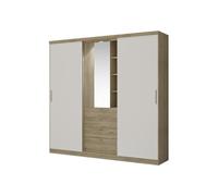 Vente-unique-Armario 2 Puertas correderas - Espejo y cajones - L.240cm - Natural y Marfil - BODIL II