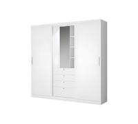 Vente-unique-Armario 2 Puertas correderas - Espejo y cajones - Largo 240cm - Blanco - BODIL