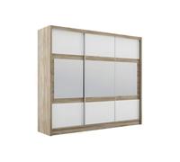 Vente-unique-Armario 3 Puertas correderas - con Espejo - L250 - Color: Natural y Blanco LEOVIA