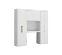 Vente-unique-Armario cabecero Antero - 6 Puertas - con Armario y Compartimentos - Ancho 200 cm - Blanco