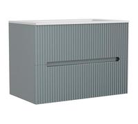 Vente-unique - Armario colgante con lavabo para empotrar - rayas azul cielo - 80 cm - Pavani