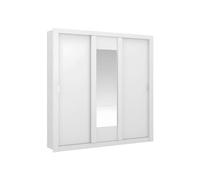 Vente-unique-Armario con Espejo Roxane - 3 Puertas correderas - Ancho 220 cm - Blanco