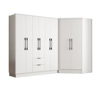 Vente-unique-Armario de Esquina de 8 Puertas y 2 cajones - Ancho 263 cm - Blanco - FEOVA
