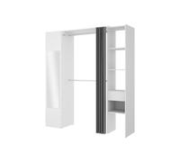 Vente-unique - Armario ropero con Cortina y 1 Puerta - con Espejo - L177 cm - Blanco y Gris - Bertrand