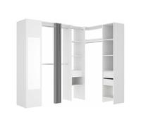 Vente-unique-Armario ropero de Esquina con Cortina y 1 Puerta - con Espejo - L231 cm - Blanco y Gris - Bertrand