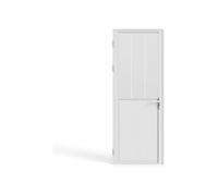 Vente-unique - Bloque para puerta reversible de aluminio y cristal templado satinado estilo taller - 204 x 73 cm - Blanco - ERMELO
