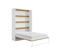 Vente-unique-Cama abatible 140 x 200 cm - Apertura Vertical Manual - con Leds - Blanco y Natural - RAPILI