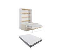 Vente-unique - Cama abatible 2 plazas Rapili - melamina - Beige, Color Natural Claro, Blanco