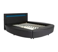 Vente-unique-Cama ABULIS II - 160 x 200 cm - Piel sintética Negro con Leds
