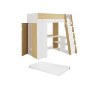 Vente-unique - Cama Alta 1 Plaza Armonesa - MDF - Color Natural Claro, Blanco