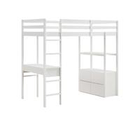 Vente-unique - Cama Alta 1 Plaza Kalizi - Pino - Blanco