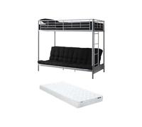 Vente-unique-Cama Alta 90 x 190 cm - con Banco Convertible - Metal - Plata + Futón + colchón - MODULO V