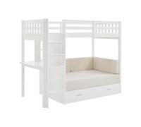 Vente-unique-Cama Alta 90 X 190 cm con Sofá Cama - Pino y MDF - Blanco - ORPELIA