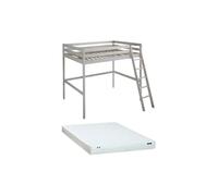 Vente-unique-Cama Alta Gedeon II - 140 x 190 cm - Pino Macizo - Blanca + colchón