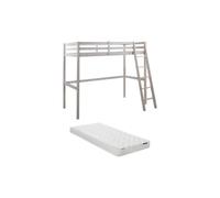 Vente-unique-Cama Alta Gedeon II - 90 x 190 cm - Pino Macizo - Blanca + colchón