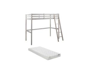 Vente-unique-Cama Alta Gedeon II - 90 x 190 cm - Pino Macizo - Blanca + colchÛn
