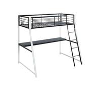 Vente-unique-Cama Alta MALICIA - 90x190 cm - Escritorio Integrado - Negro y Blanco