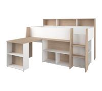 Vente-unique-Cama combinada 90 x 200 cm con Escritorio y Almacenamiento - Blanco y Natural - APOLINO