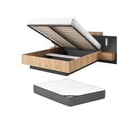 Vente-unique - Cama con canapé abatible 2 plazas Francoli - melamina - Gris Antracita, Color Natural Claro