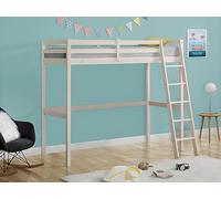 Vente-unique - Cama entrepiso Gedeon II - 90 x 190 cm - Pino Macizo - Blanqueado