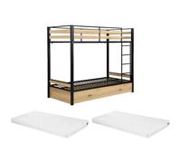 Vente-unique - Cama litera 2 plazas Casidia - Metal - Negro, Color Natural Claro