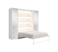 Vente-unique - Cama retráctil vertical de 160 x 200 cm, 2 columnas de almacenamiento - con espejos y LED - Beige - Rapili