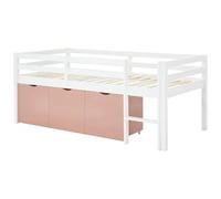 Vente-unique-Cama semielevada 90 x 190 cm con Almacenamiento - Pino y MDF - Blanco y Rosa - LANIORI