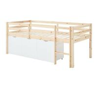 Vente-unique-Cama semielevada 90 x 190 cm con Almacenamiento - Pino y MDF - Natural y Blanco - LANIORI