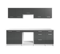 Vente-unique-Cocina Completa - con encimera 240 cm - Gris Brillante y Blanco - TRATTORIA