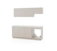 Vente-unique - Cocina Completa Nalyra - L 200cm x A 60cm x H 86cm - MDF - Beige, Blanco