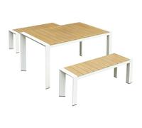 Vente-unique-Comedor de jardín de Aluminio: Mesa L.150 cm y 2 Bancos - Natural Claro y Blanco - NYROS de MYLIA