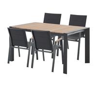 Vente-unique-Comedor de jardín de Aluminio: Mesa L.150 cm y 4 sillones apilables - Natural Claro y Antracita - LIOUS de MYLIA