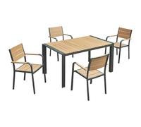 Vente-unique-Comedor de jardín de Aluminio: Mesa L.150 cm y 4 sillones apilables - Natural Claro y Antracita - NYROS de MYLIA