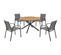 Vente-unique-Comedor de jardÌn de Aluminio: Mesa Redonda D.125 cm y 4 sillones - Antracita y Natural Claro - ZEYVA de MYLIA