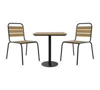 Vente-unique - Comedor de jardín de madera sintética y metal: una mesa de 70 cm de largo y 2 sillas apilables - Negro - Lylios de Mylia