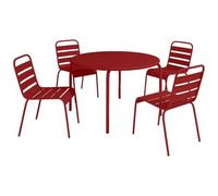 Vente-unique-Comedor de jardín de Metal - Mesa D.110 cm y 4 sillas apilables - Rojo - MIRMANDE de MYLIA