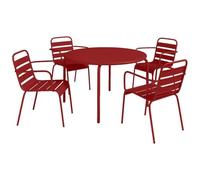 Vente-unique-Comedor de jardín de Metal - Mesa D.110 cm y 4 sillones apilables - Rojo - MIRMANDE de MYLIA