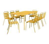 Vente-unique-Comedor de jardín de Metal - Mesa L.200 cm y 8 sillas apilables - Amarillo Mostaza - MIRMANDE de MYLIA