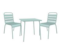 Vente-unique-Comedor de jardín de Metal - Mesa L.70 cm y 2 sillas apilables - Verde Almendra - MIRMANDE de MYLIA
