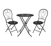 Vente-unique-Comedor de jardÌn Plegable de Metal - Una Mesa D.60 cm y 2 sillas - Antracita - GUERMANTES de MYLIA