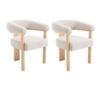 Vente-unique-Conjunto de 2 sillas con reposabrazos en Pana y Madera de hevea Natural - Beige - LIVELIA de Pascal Morabito